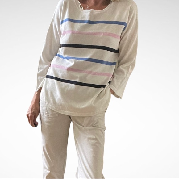 Caroline Grace Striped Cotton/Cashmere Sweater S - Picture 3 of 8
